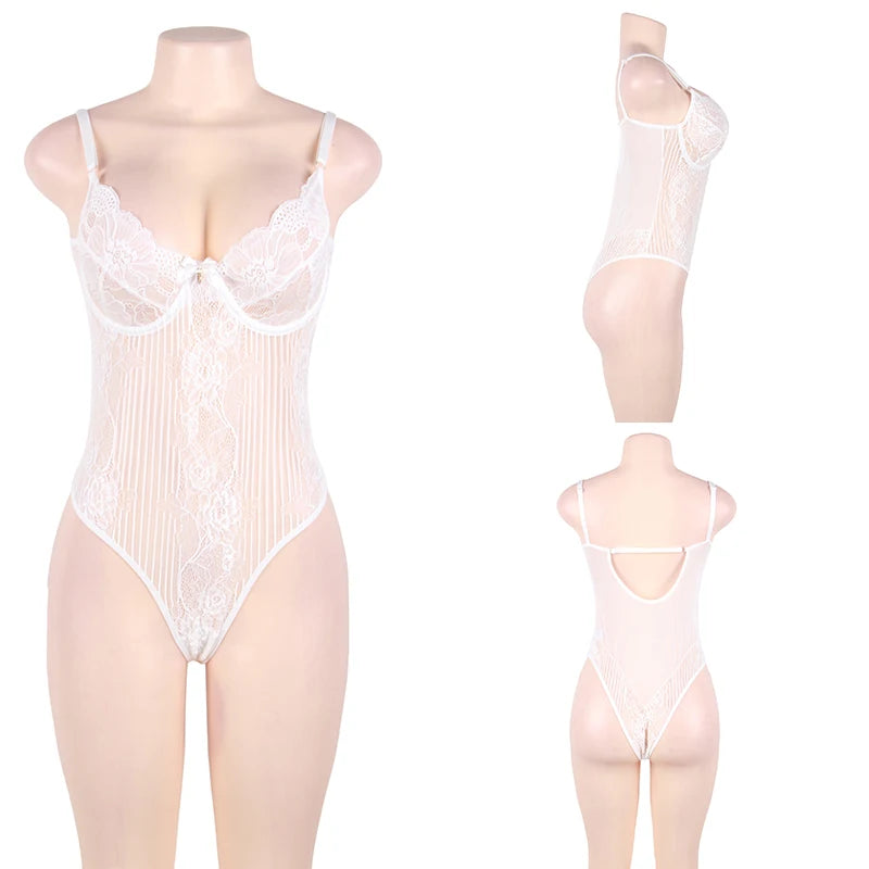 Big Size Lace Bodysuit Body Femme Hot Teddy Lingerie Transparent Sexy Outfits Mesh Bodysuit Thong Jumpsuit Overalls Party