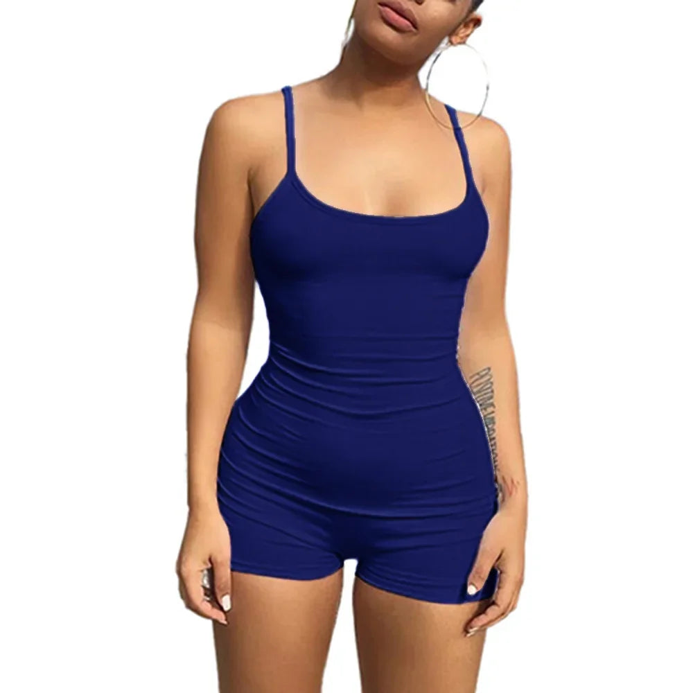 Women Spaghetti Rompers for Women Sexy Condole Super Short Playsuits Summer Solid Shorts Strap Low-Cut Back Romper