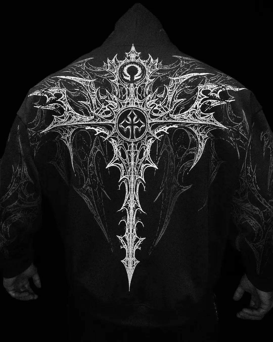 Y2K High Street Gothic Harajuku Dark style cross men hoodie American fashion punk large pattern clothing trendy loose sweatshirt