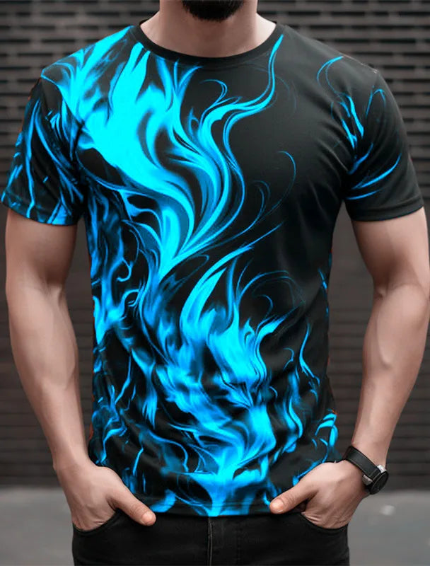 Fashion Men's Trend T-Shirts Short Sleeve Flame Series 3d Printed Street T Shirt 6XL Plus Size O-Neck Casual Tops