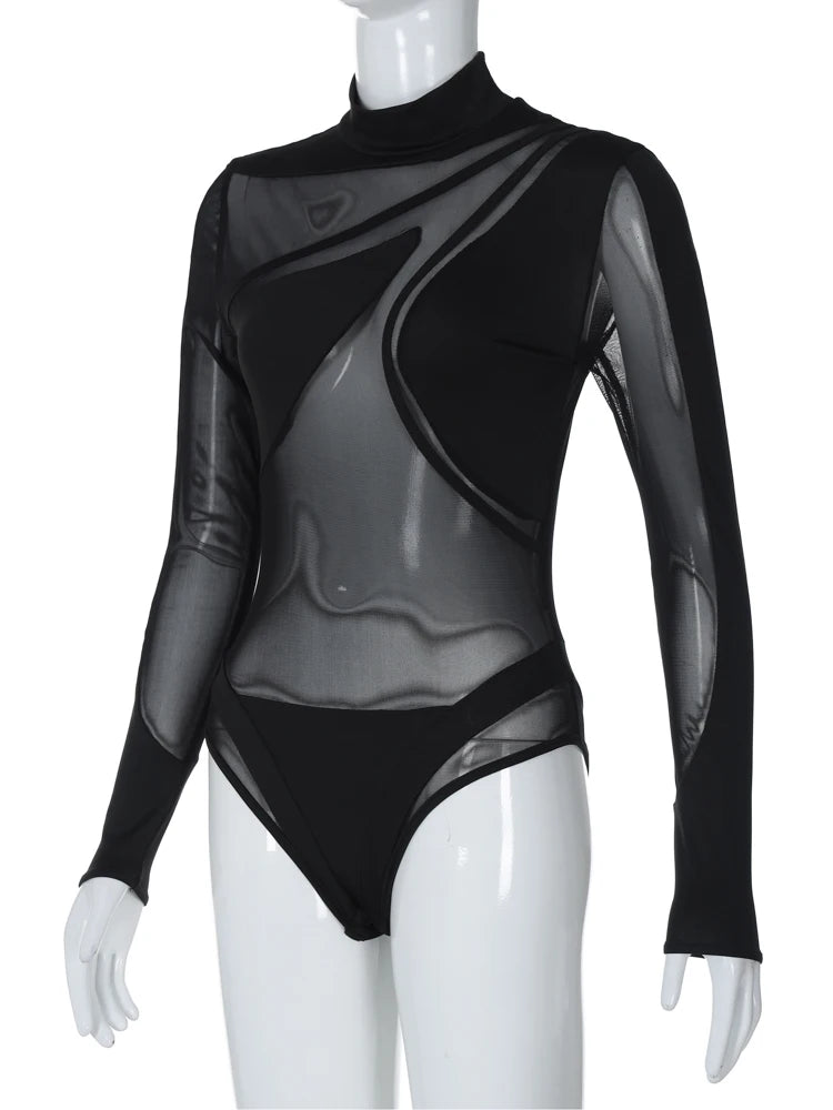 Dulzura Bodysuit See Through Half Turtleneck Sexy Wholesale Drop Shipping Vocation 2023 Summer Autumn For Women Party Clubwear