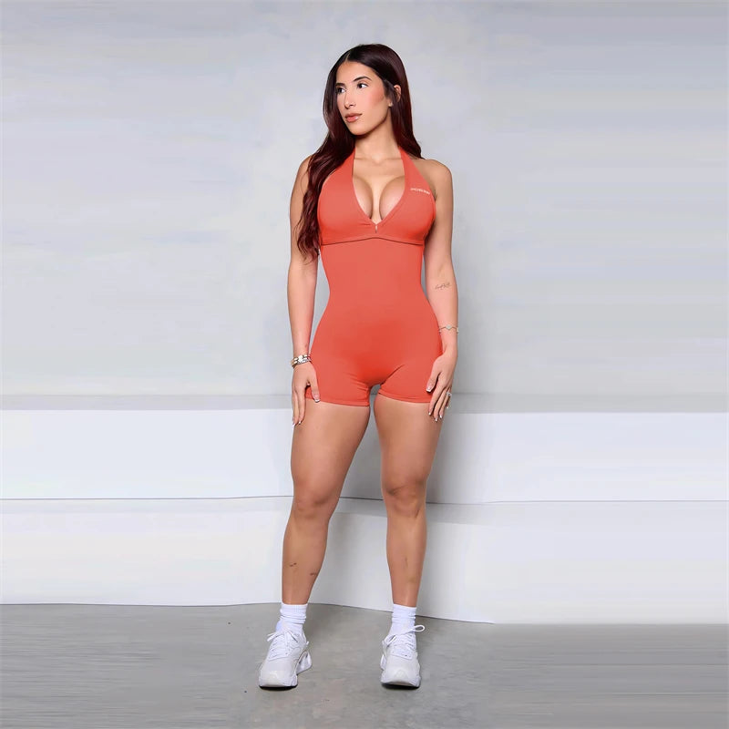 Bum Women Halter Scrunch Butt Rompers Yoga Set Backless One-Piece Suit Women Short Gym Rompers Yoga Set Fitness Boilersuit Sport