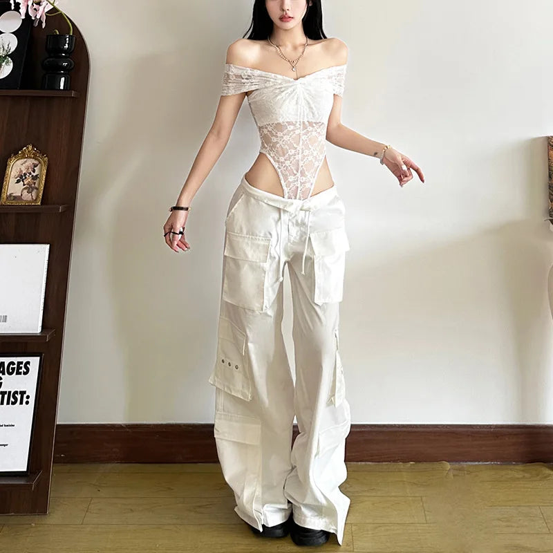 Solid Bodysuit Off Shoulder Lingerie Sexy Body Feminino See Through Lace One-pieces Bustier Black Tops Women Festival Outfits