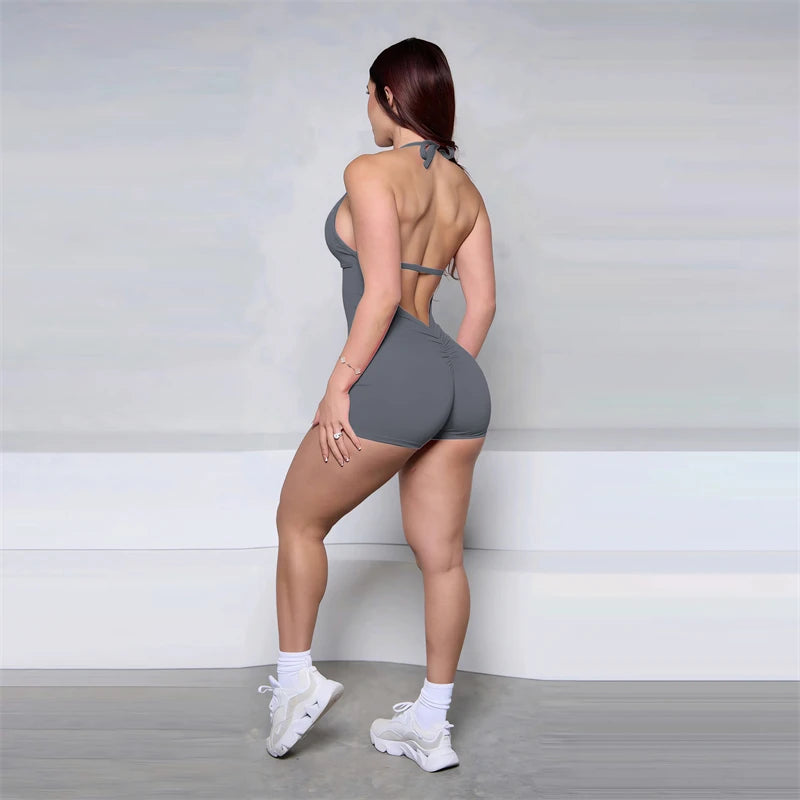 Bum Women Halter Scrunch Butt Rompers Yoga Set Backless One-Piece Suit Women Short Gym Rompers Yoga Set Fitness Boilersuit Sport