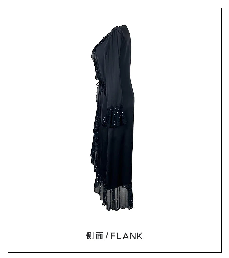 Ladies New Fashion V-neck Long-sleeved Sequined Pajamas Female Satin Nightgown Home Clothes Pijamas Women