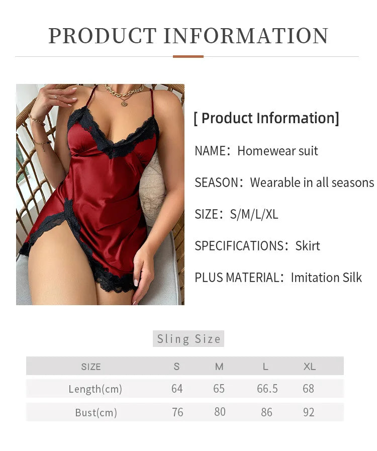 Women's Clothes Sexy Backless Halter Nightgown Lace Nightwear Temptation Fashion V-Neck Satin Ladies Solid Sleepwear Homewear