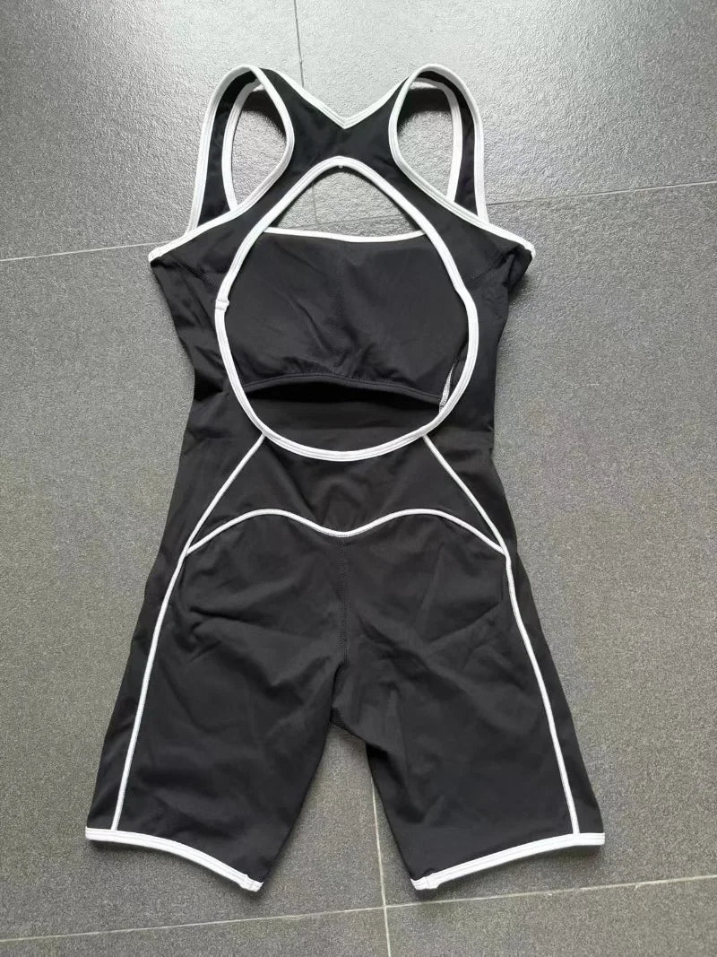 New Women's Seamless Yoga Romper - Fashion Open Back Color Contrast Sculpting Butt-Lifting Bodysuit for Running Gym Workout
