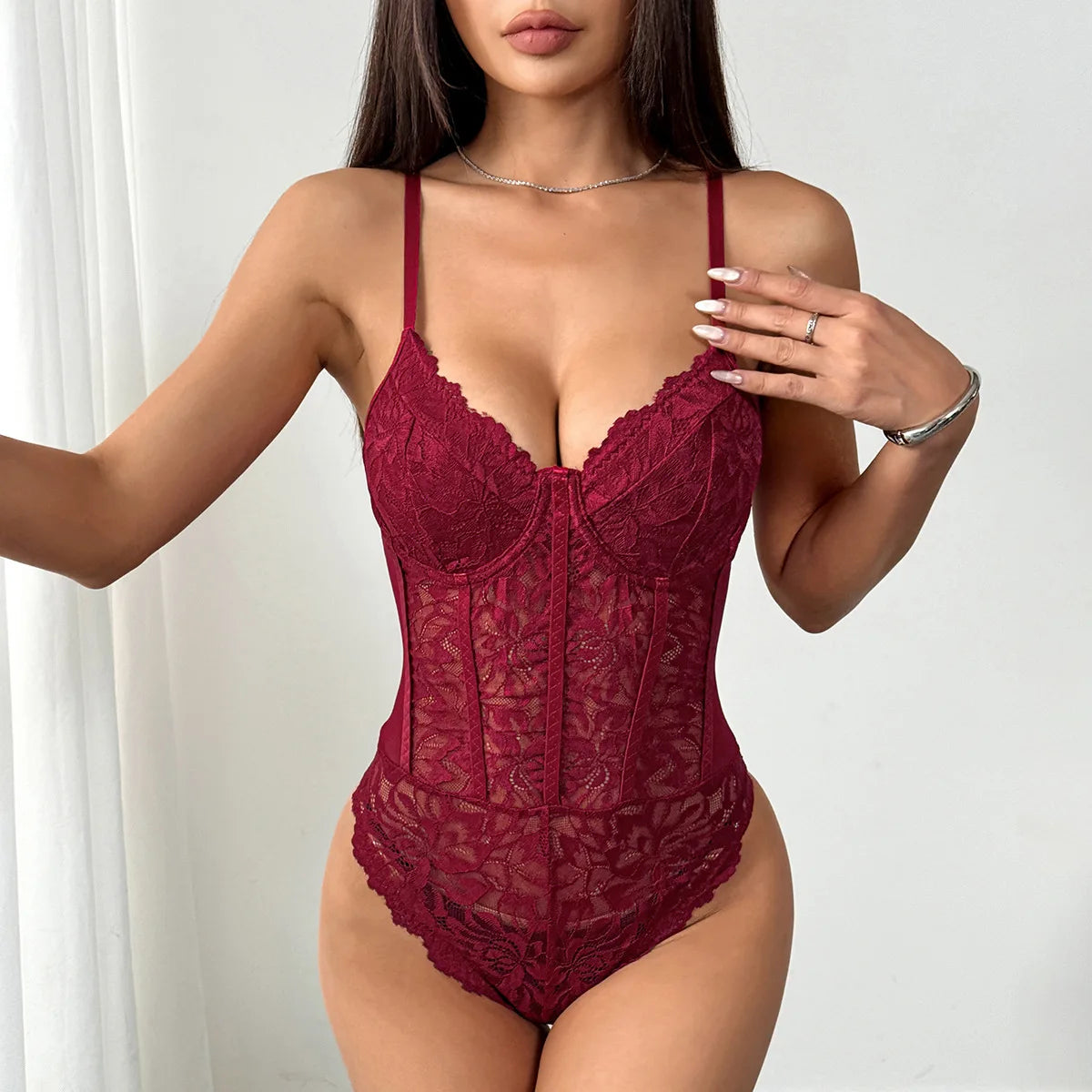 Women Bodysuit Female Body Streetwear Leotard Sexy Skinny Elegant Basic Overalls Top Corset Sexy Lace Slimming Backless Bodysuit