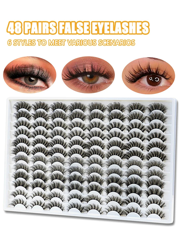 48 pairs natural long 3D false mink eyelashes 6 mix styles fake lashes makeup Mink Lashes extension eye lashes