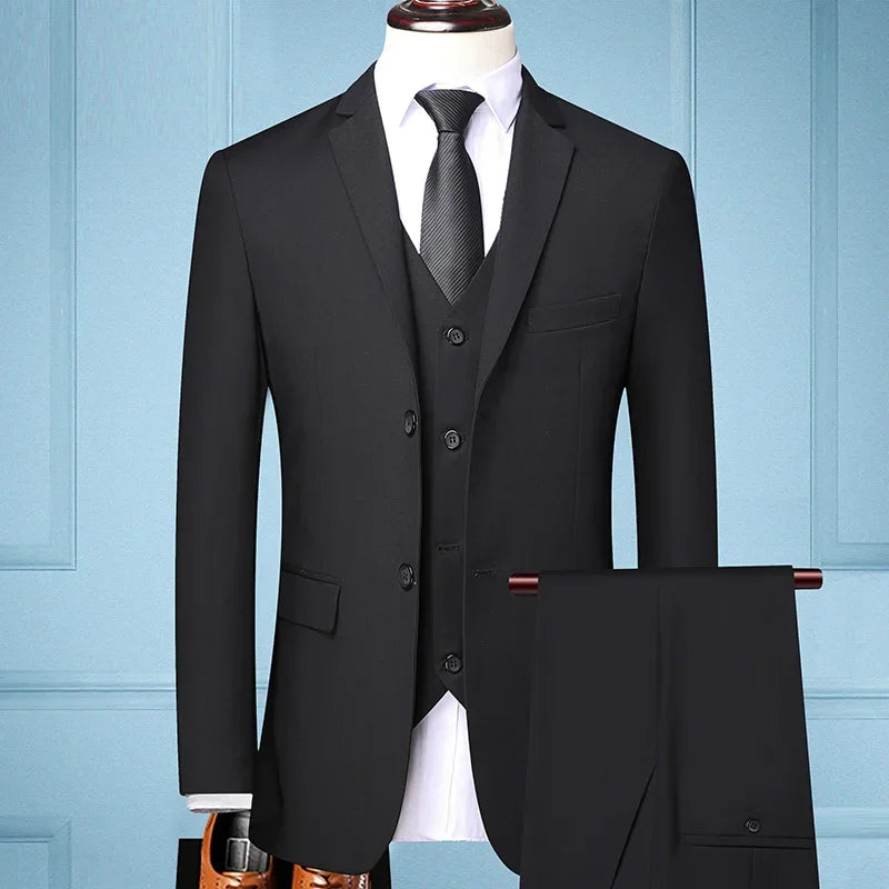 (Blazer+ Waistcoat + Pants) Men's Business Professional Formal Dress British Style Groom Wedding Dress Suit Three-piece M-6XL