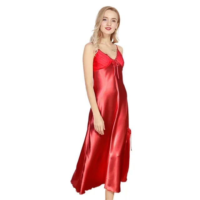 Ladies Night Long Hot Dress Womens Satin Silk Lace Sleeveless Embroidery Sexy Costumes Exotic Pajamas Favorite Life Interest