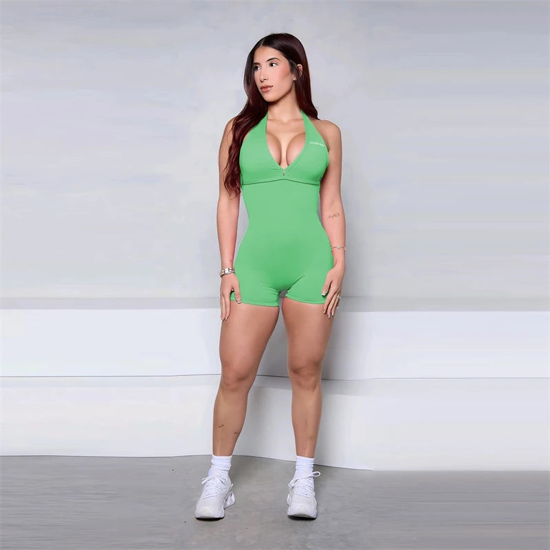 Bum Women Halter Scrunch Butt Rompers Yoga Set Backless One-Piece Suit Women Short Gym Rompers Yoga Set Fitness Boilersuit Sport