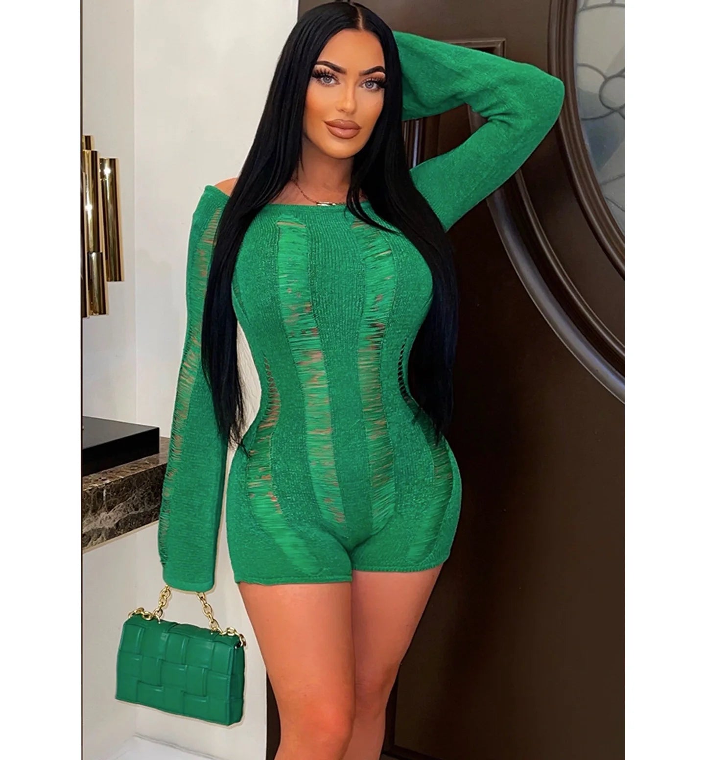 Leosoxs Rip Romper Women See Through Summer One Word Collar Backless Sexy Skinny Fitness Playsuit Activity Party Clubwear