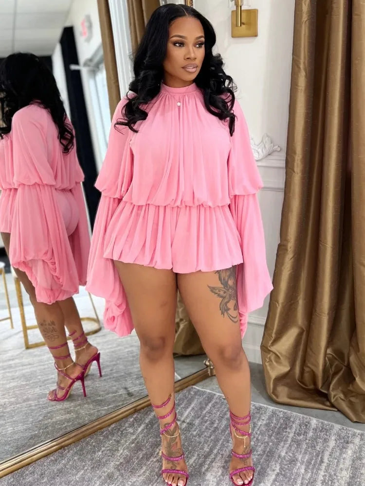 Solid Color Women Rompers For Summer Autumn Long Sleeve Bandage Loose Fashion Streetwear Overalls Wide Leg Pants Trousers 2025