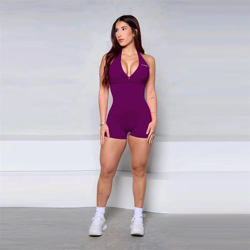 Bum Women Halter Scrunch Butt Rompers Yoga Set Backless One-Piece Suit Women Short Gym Rompers Yoga Set Fitness Boilersuit Sport
