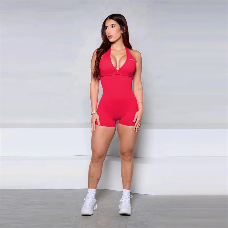 Bum Women Halter Scrunch Butt Rompers Yoga Set Backless One-Piece Suit Women Short Gym Rompers Yoga Set Fitness Boilersuit Sport