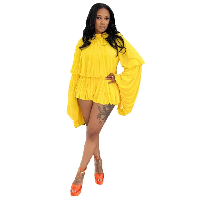 Solid Color Women Rompers For Summer Autumn Long Sleeve Bandage Loose Fashion Streetwear Overalls Wide Leg Pants Trousers 2025