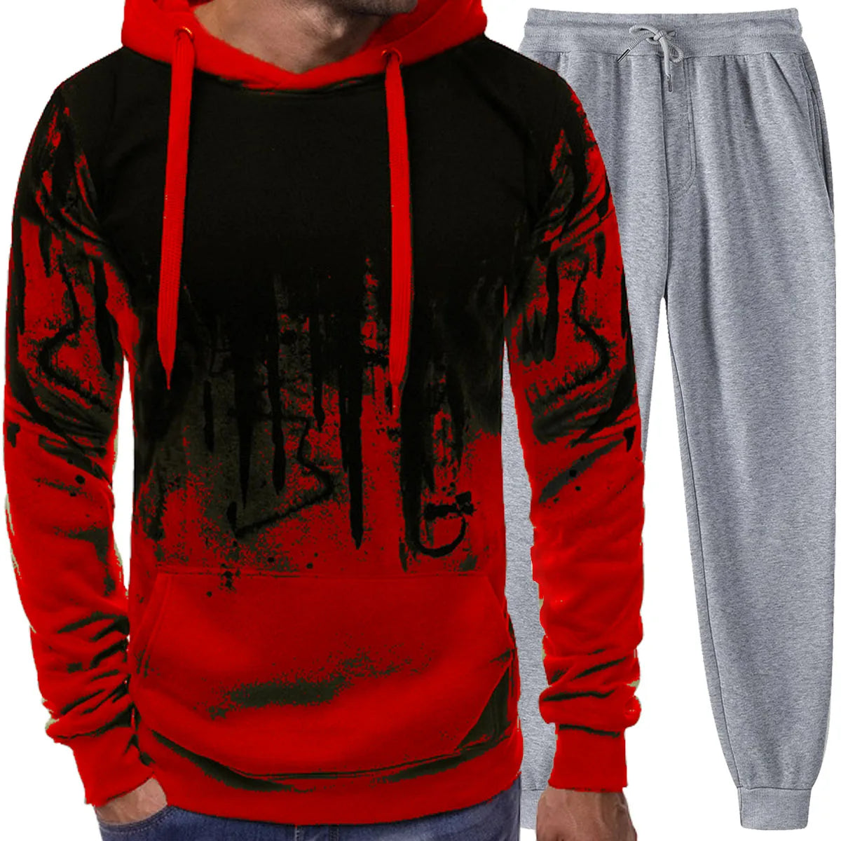 Men's Graffiti Print Hoodie And Pants Tracksuit Set 2025 Autumn And Winter Cotton Casual Sportswear Streetwear Jogging Suit
