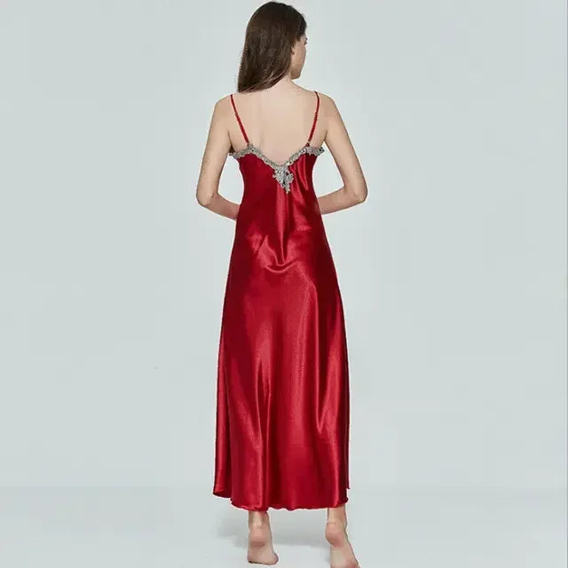 Ladies Night Long Hot Dress Womens Satin Silk Lace Sleeveless Embroidery Sexy Costumes Exotic Pajamas Favorite Life Interest