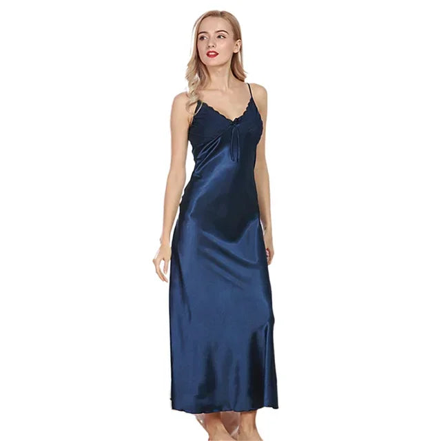 Ladies Night Long Hot Dress Womens Satin Silk Lace Sleeveless Embroidery Sexy Costumes Exotic Pajamas Favorite Life Interest