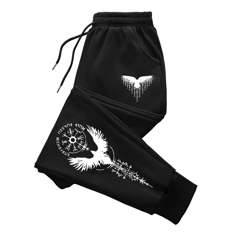 2025 New Arrival Men's Jogger Pants Autumn Winter Casual Sporty Sweatpants Home Outdoor Comfort Trousers Ancient Viking Raven