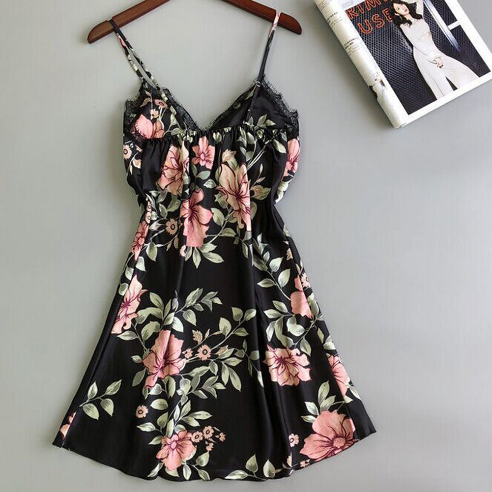 Sexy Lingerie for Women Floral Satin Silk Lace Sleepwear Dress Babydoll Sleepshirts Fashion Nightwear Night Clothes for Ladies