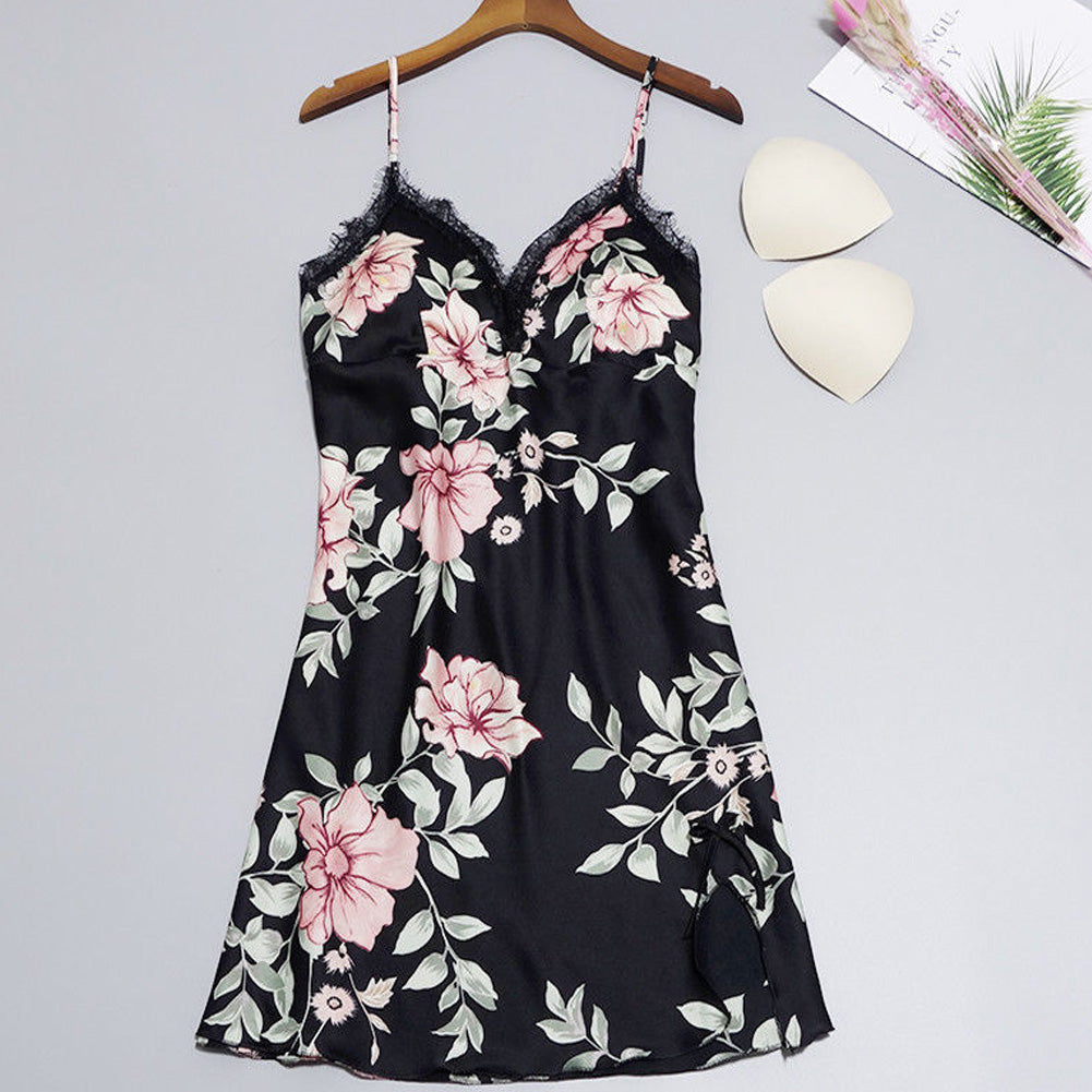 Sexy Lingerie for Women Floral Satin Silk Lace Sleepwear Dress Babydoll Sleepshirts Fashion Nightwear Night Clothes for Ladies