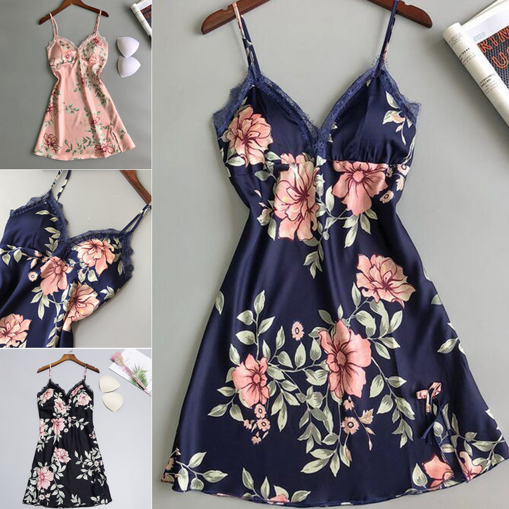 Sexy Lingerie for Women Floral Satin Silk Lace Sleepwear Dress Babydoll Sleepshirts Fashion Nightwear Night Clothes for Ladies