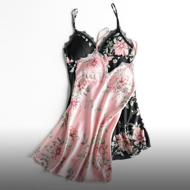 Sexy Lingerie for Women Floral Satin Silk Lace Sleepwear Dress Babydoll Sleepshirts Fashion Nightwear Night Clothes for Ladies