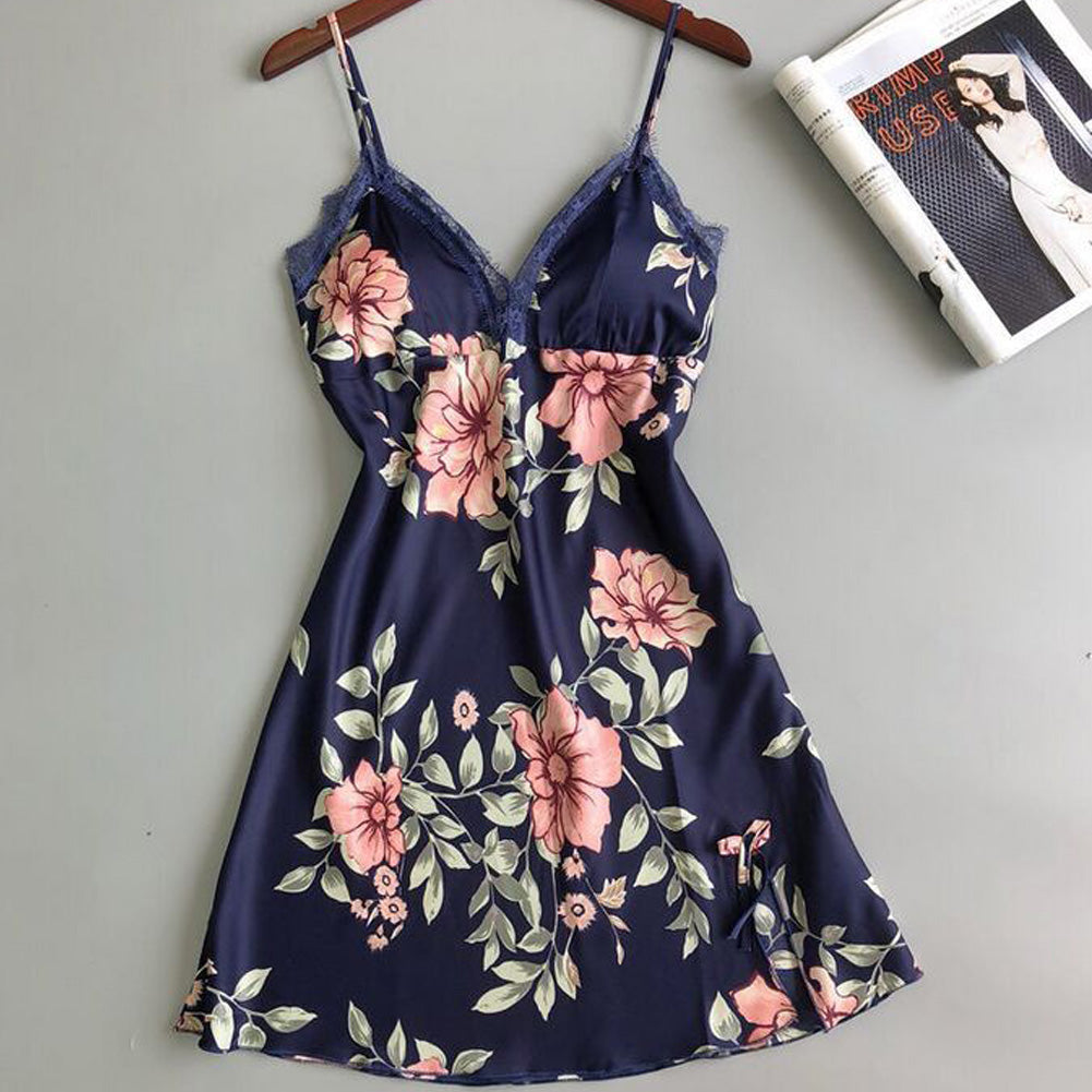 Sexy Lingerie for Women Floral Satin Silk Lace Sleepwear Dress Babydoll Sleepshirts Fashion Nightwear Night Clothes for Ladies