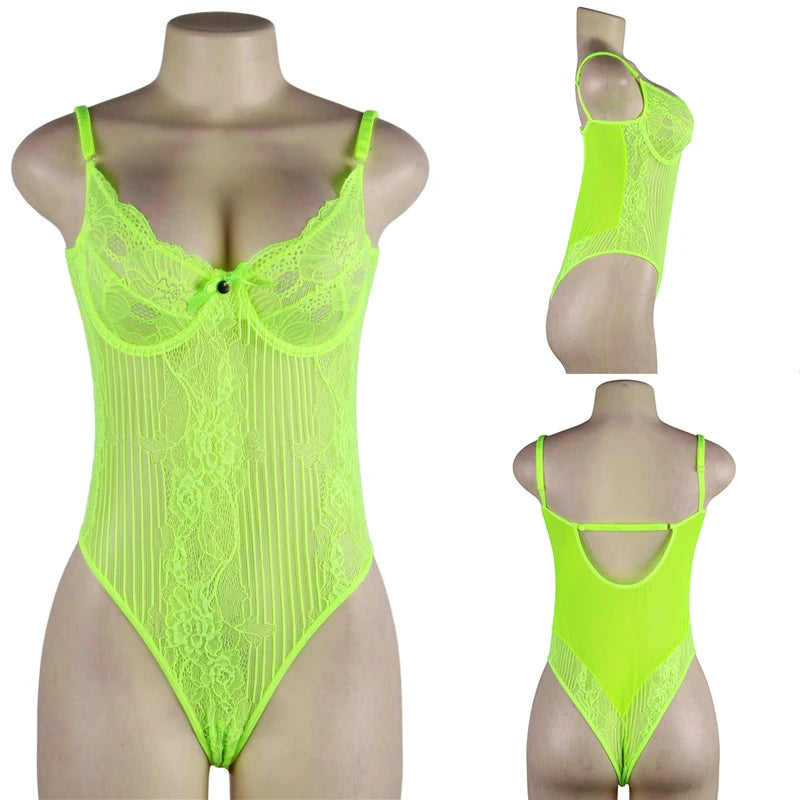 Big Size Lace Bodysuit Body Femme Hot Teddy Lingerie Transparent Sexy Outfits Mesh Bodysuit Thong Jumpsuit Overalls Party