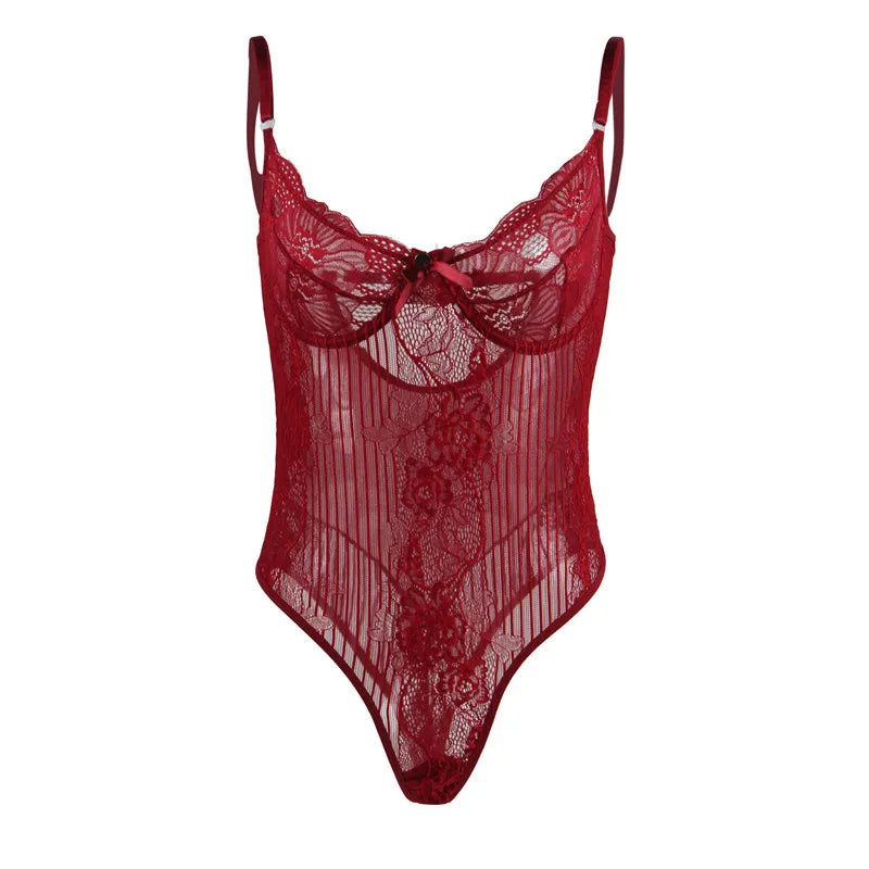 Big Size Lace Bodysuit Body Femme Hot Teddy Lingerie Transparent Sexy Outfits Mesh Bodysuit Thong Jumpsuit Overalls Party