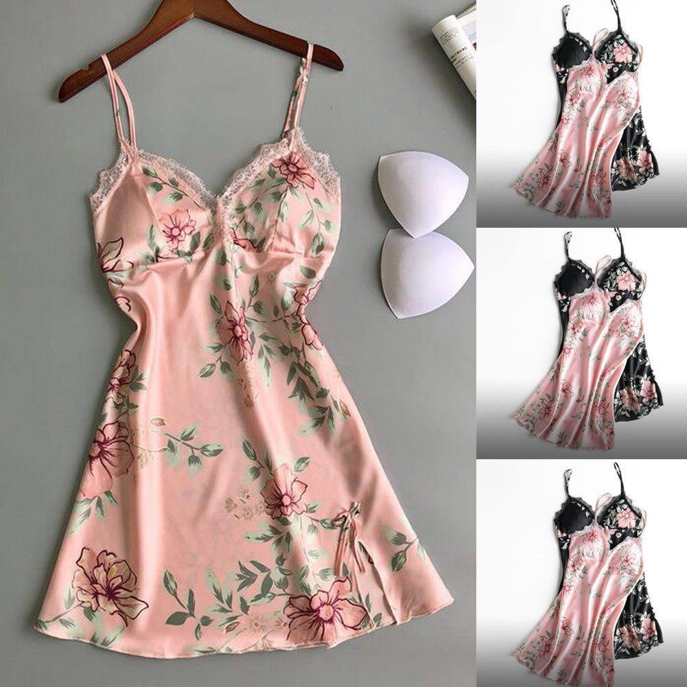 Sexy Lingerie for Women Floral Satin Silk Lace Sleepwear Dress Babydoll Sleepshirts Fashion Nightwear Night Clothes for Ladies