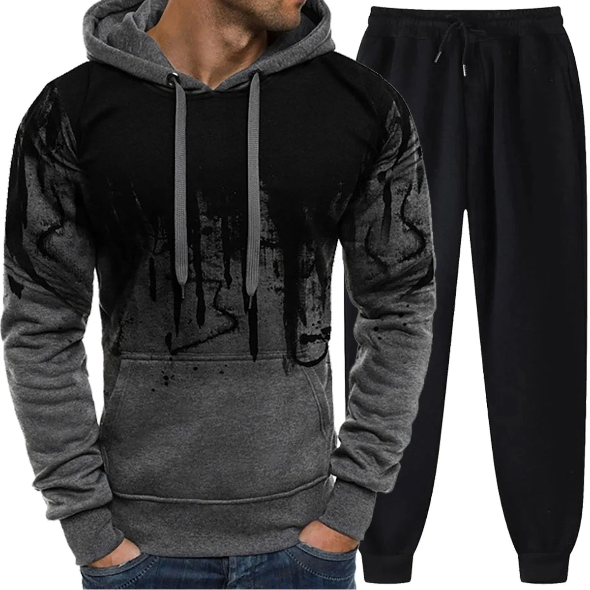 Men's Graffiti Print Hoodie And Pants Tracksuit Set 2025 Autumn And Winter Cotton Casual Sportswear Streetwear Jogging Suit
