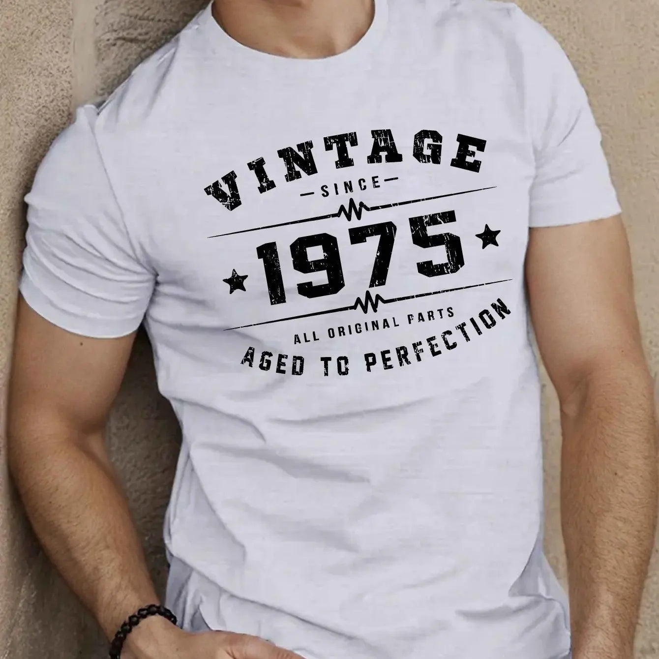 Men's summer 100 pure cotton fashionable casual loose oversized classic 1975 printed round neck short sleeved T-shirt top