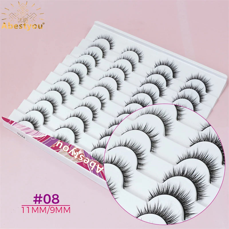Abestyou 11-18mm 20pairs Natural Fake EyeLashes Book Individual Wispy Thick Faux Mink Cat Eye Lashes Makeup Tools