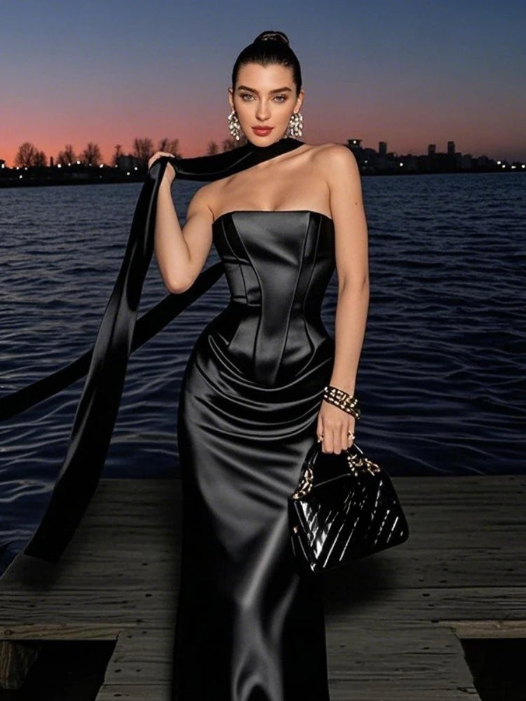 Eleegant Bandage Formal Occasion Dress Two Pieces Set Women Corset Top+Long Skirts Suit White Black Female Wedding Party Gown