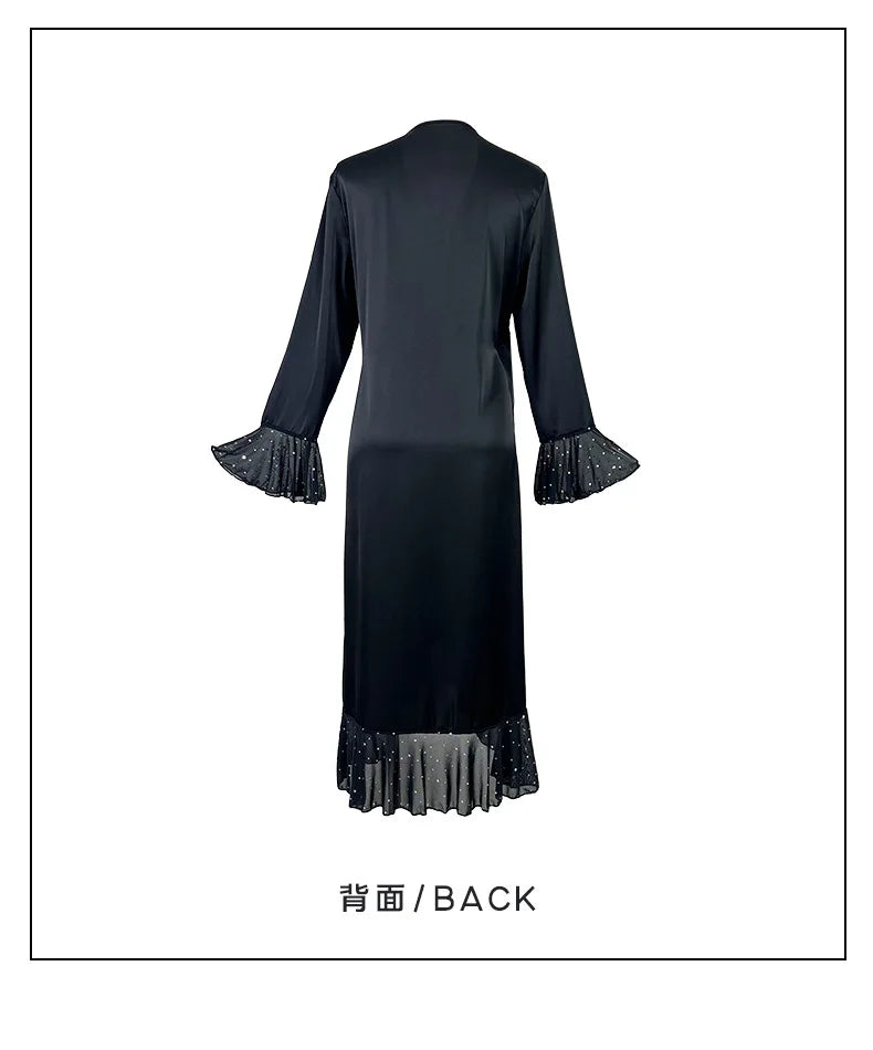 Ladies New Fashion V-neck Long-sleeved Sequined Pajamas Female Satin Nightgown Home Clothes Pijamas Women