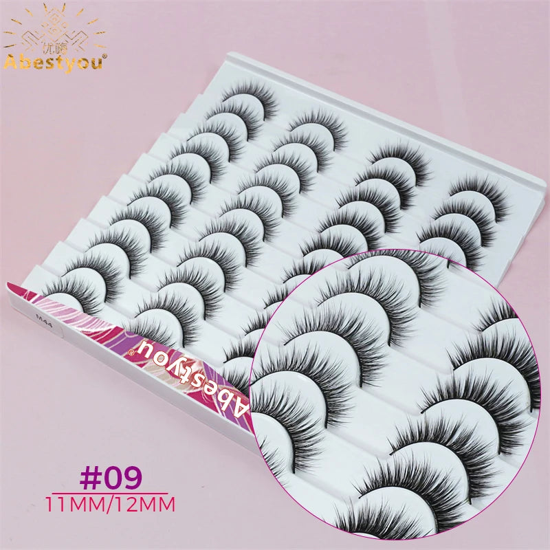 Abestyou 11-18mm 20pairs Natural Fake EyeLashes Book Individual Wispy Thick Faux Mink Cat Eye Lashes Makeup Tools