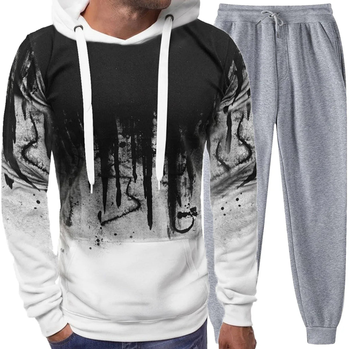 Men's Graffiti Print Hoodie And Pants Tracksuit Set 2025 Autumn And Winter Cotton Casual Sportswear Streetwear Jogging Suit
