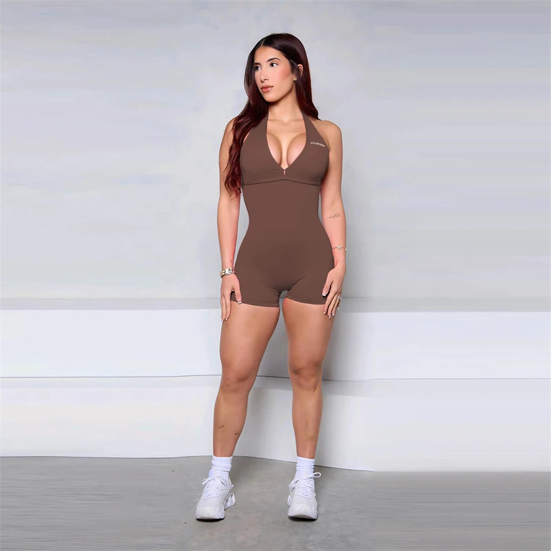 Bum Women Halter Scrunch Butt Rompers Yoga Set Backless One-Piece Suit Women Short Gym Rompers Yoga Set Fitness Boilersuit Sport