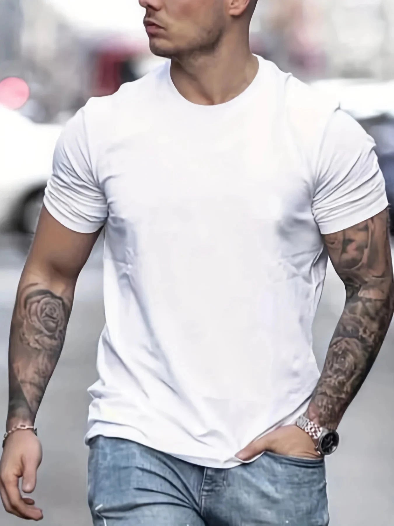 Summer men's 100% pure cotton casual loose oversized classic motorcycle creative printed round neck short sleeved T-shirt top