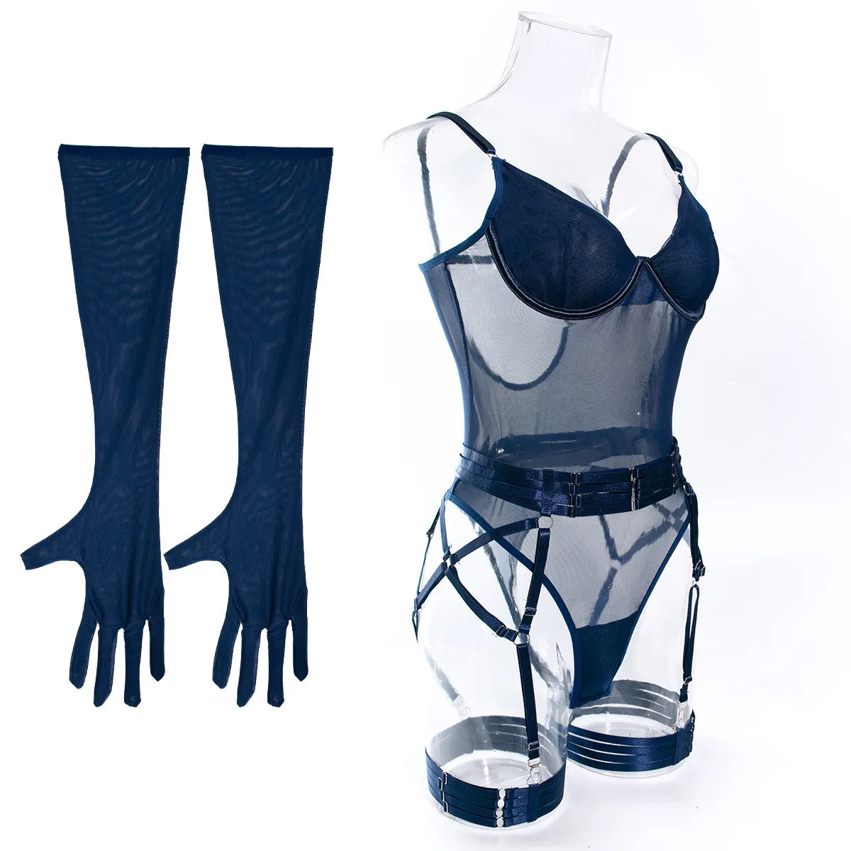Bodysuit Sexy One-piece With Gloves Garters Mesh Women Rompers Clothing Body Suits Lace Jumpsuit Sweet Korean Women EV5W