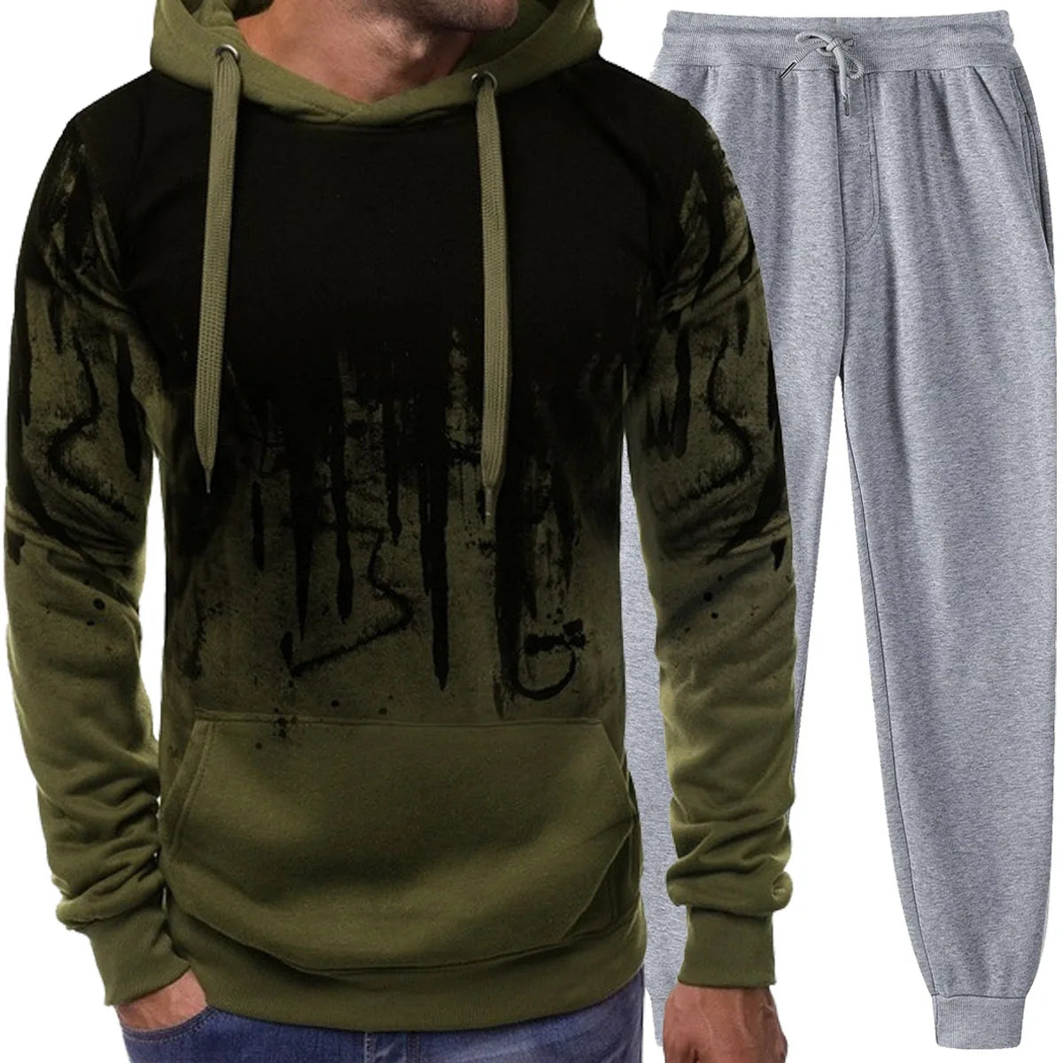 Men's Graffiti Print Hoodie And Pants Tracksuit Set 2025 Autumn And Winter Cotton Casual Sportswear Streetwear Jogging Suit