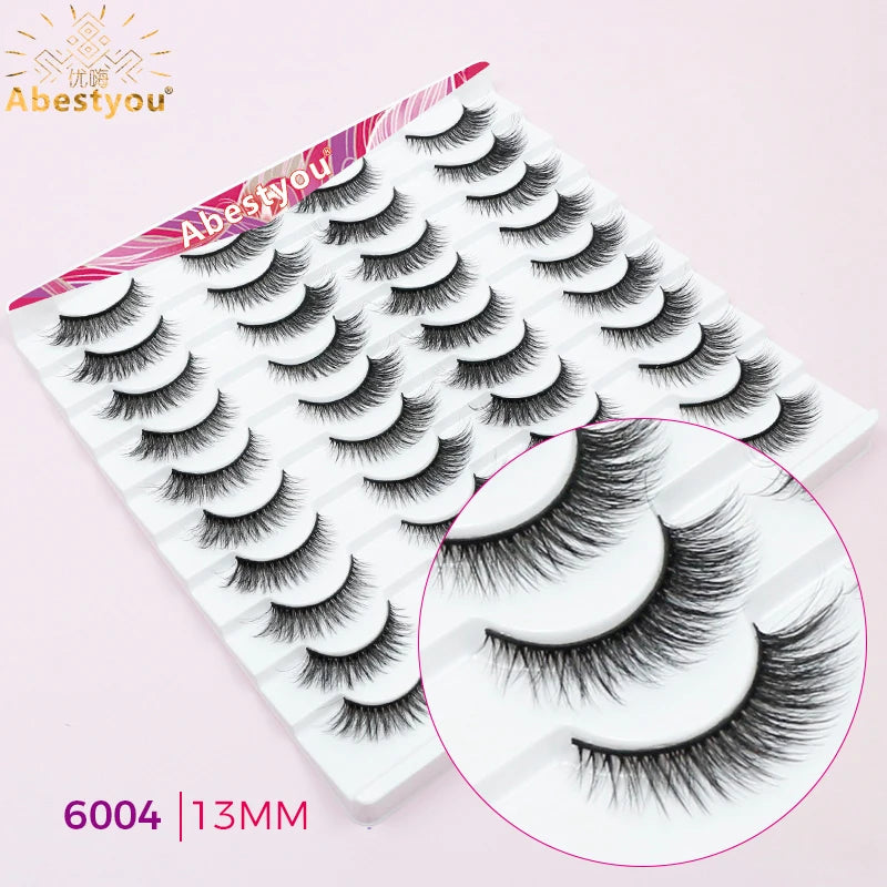 Abestyou 11-18mm 20pairs Natural Fake EyeLashes Book Individual Wispy Thick Faux Mink Cat Eye Lashes Makeup Tools