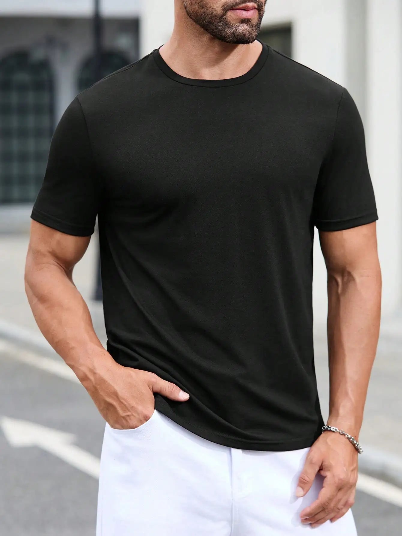 Summer Men black T-shirt Short sleeve Solid T shirts  Short Sleeve T Shirt Fashion Soft Black Tee  Clothing Tops