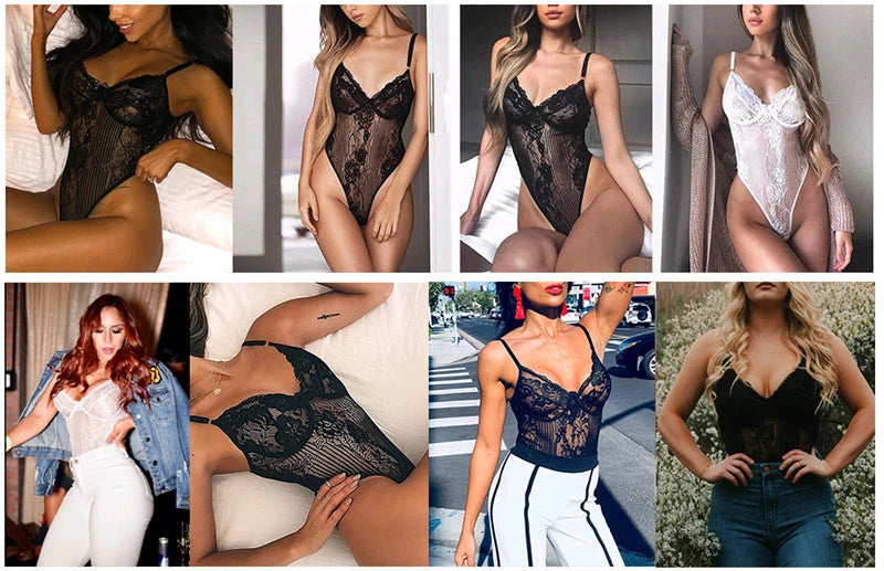 Big Size Lace Bodysuit Body Femme Hot Teddy Lingerie Transparent Sexy Outfits Mesh Bodysuit Thong Jumpsuit Overalls Party