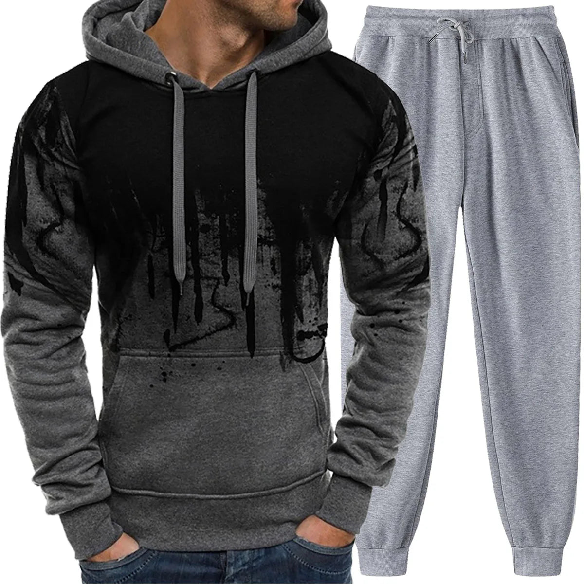Men's Graffiti Print Hoodie And Pants Tracksuit Set 2025 Autumn And Winter Cotton Casual Sportswear Streetwear Jogging Suit