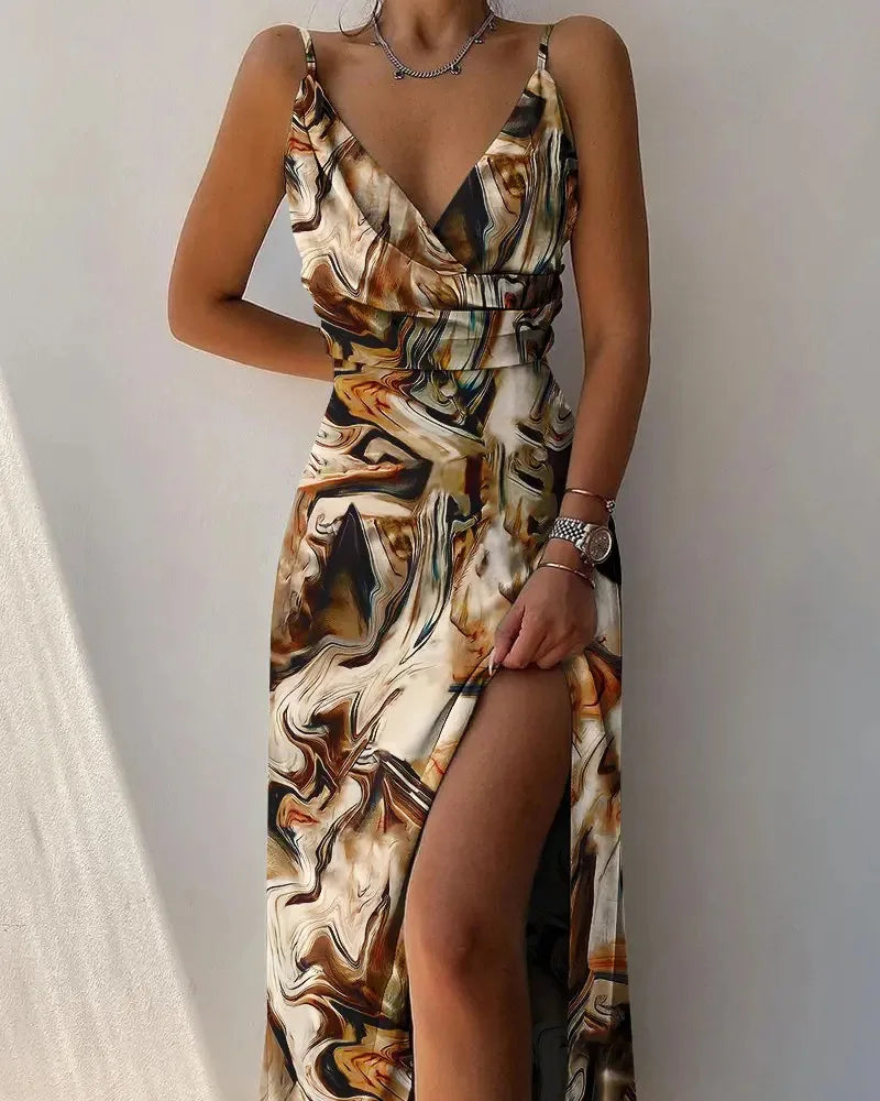 Elegant Women Sexy Dresses Summer Fashion Print Gradient Solid Out Off Shoulder V-Neck Female Camisole Dress Bandage Dress