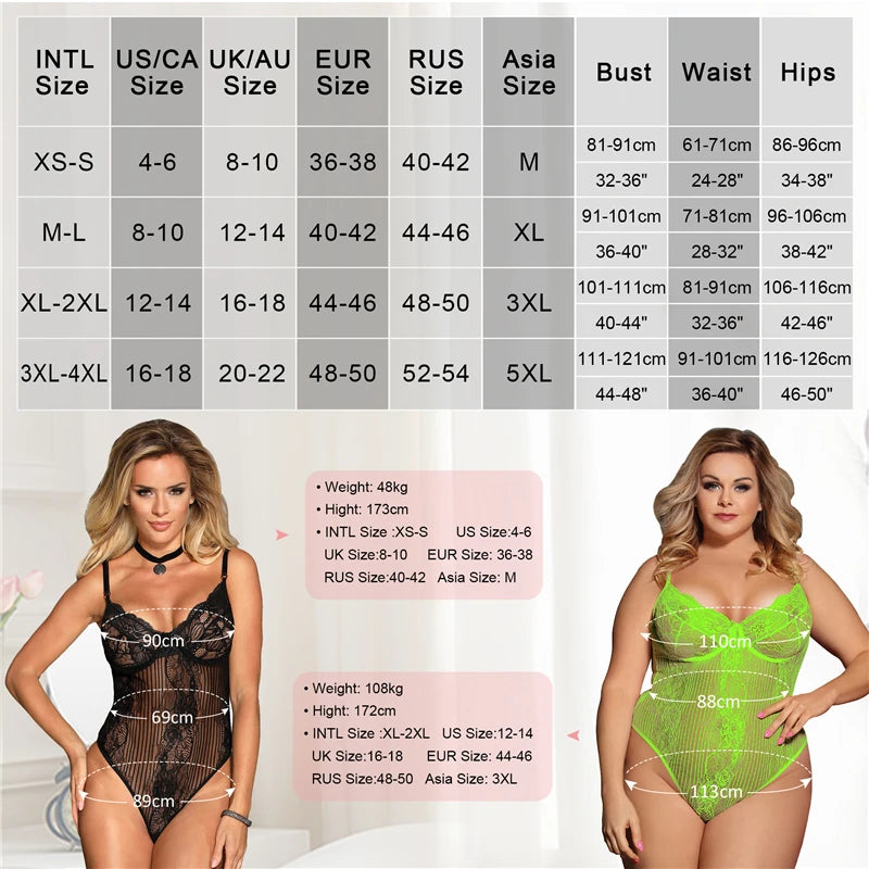 Big Size Lace Bodysuit Body Femme Hot Teddy Lingerie Transparent Sexy Outfits Mesh Bodysuit Thong Jumpsuit Overalls Party